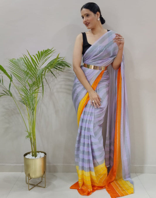Lilac Printed Pre-draped Saree | Sudathi