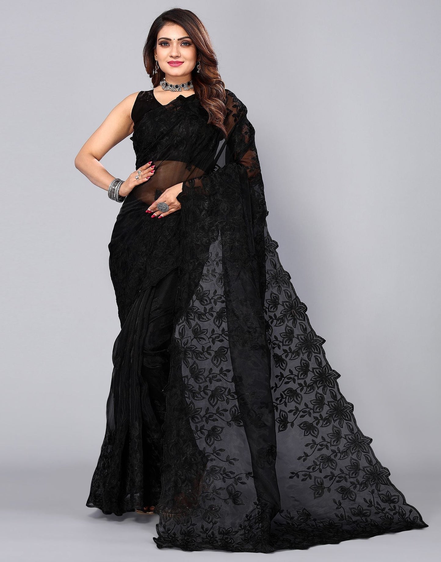 Black Organza Saree | Leemboodi