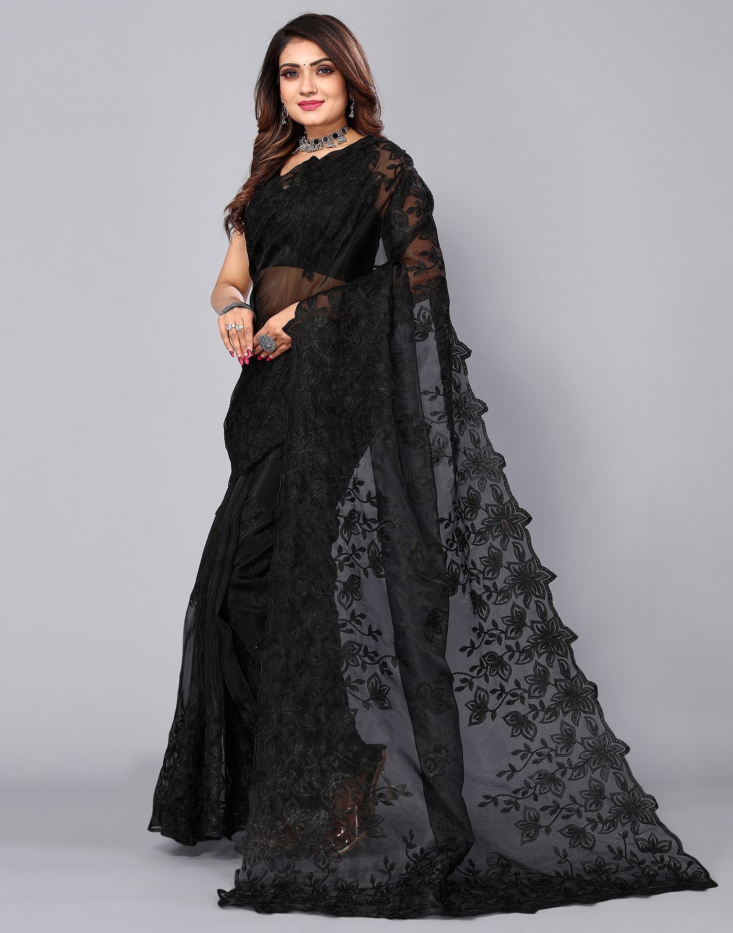 Black Organza Saree | Leemboodi