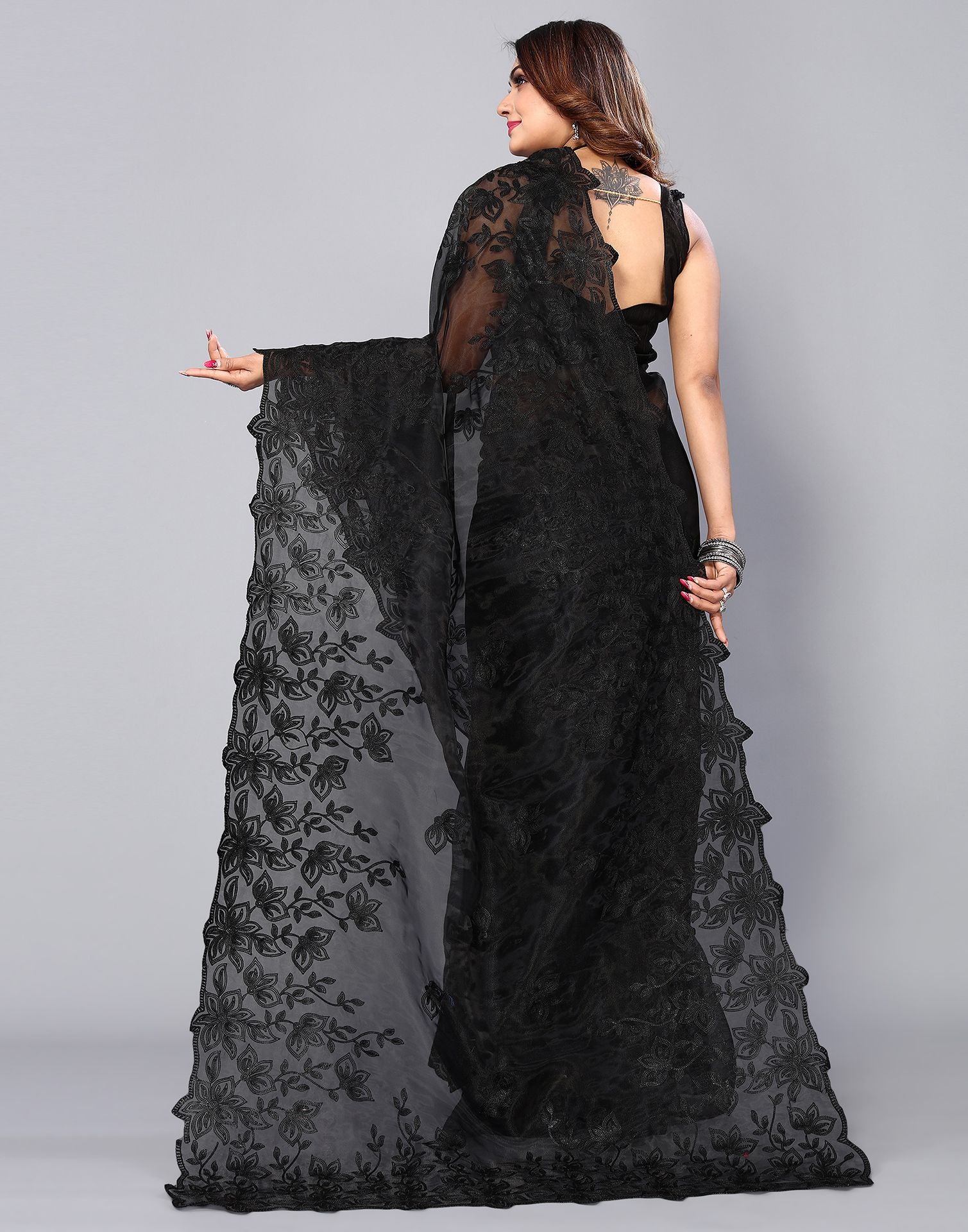 Black Organza Saree | Leemboodi