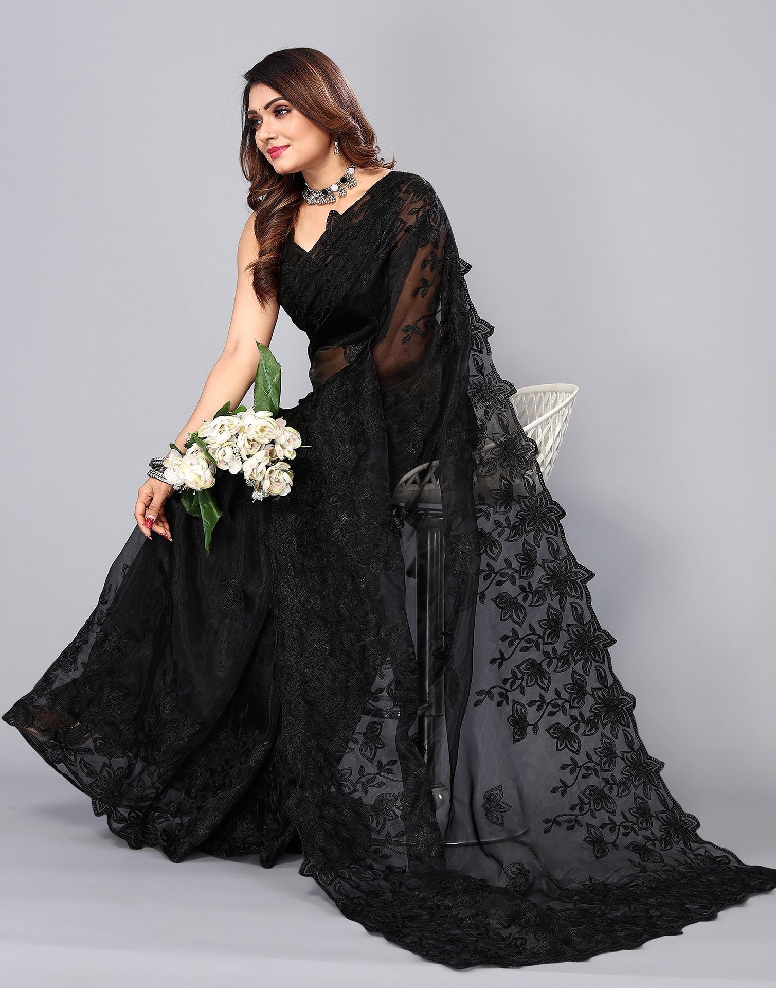 Black Organza Saree | Leemboodi