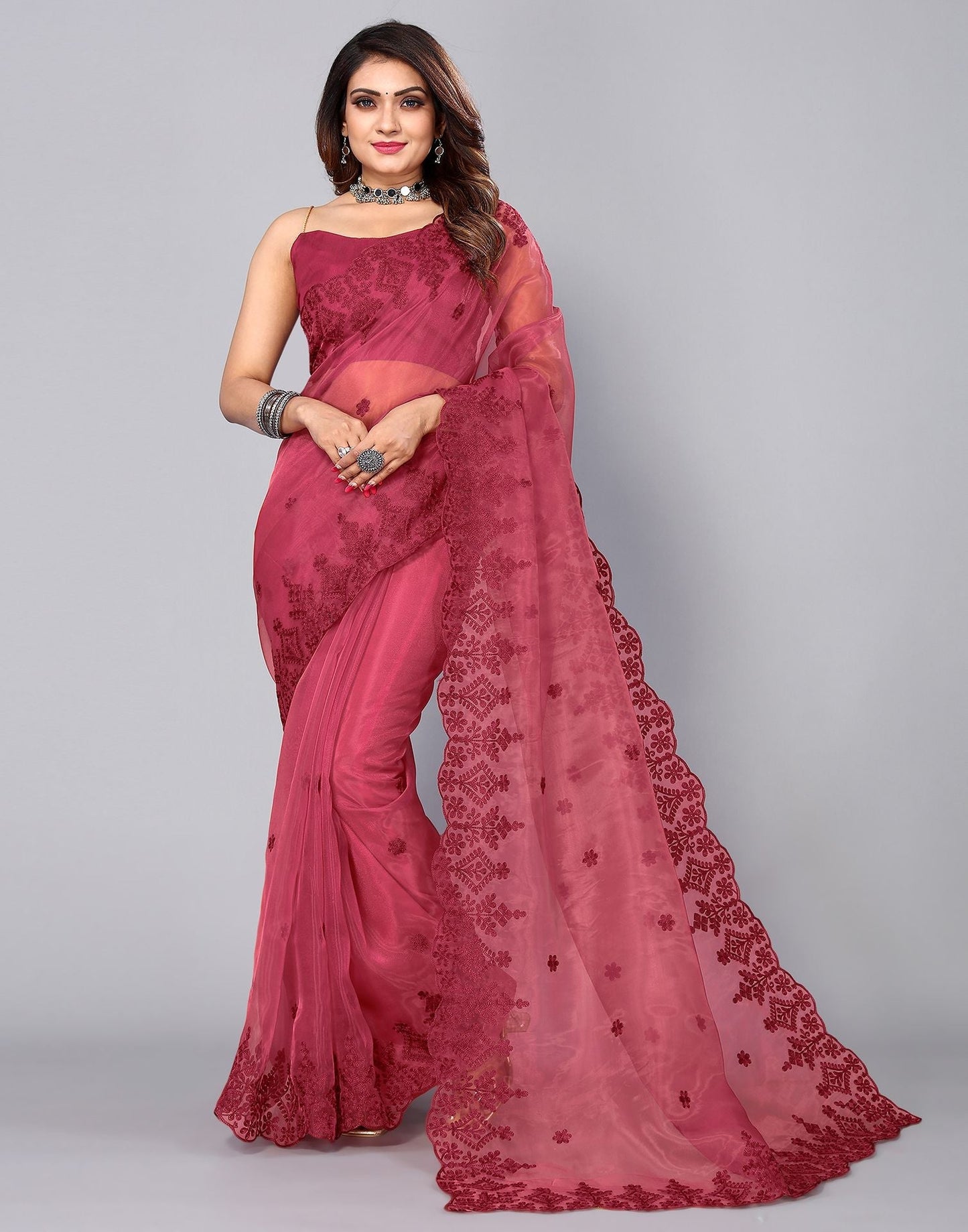 Maroon Organza Saree | Leemboodi
