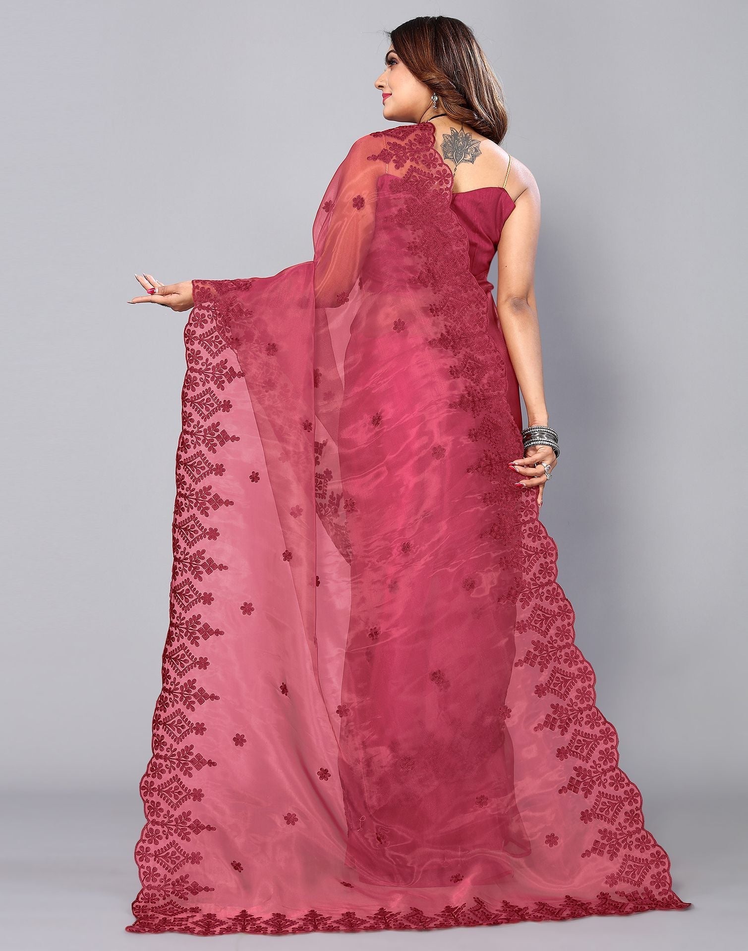 Maroon Organza Saree | Leemboodi