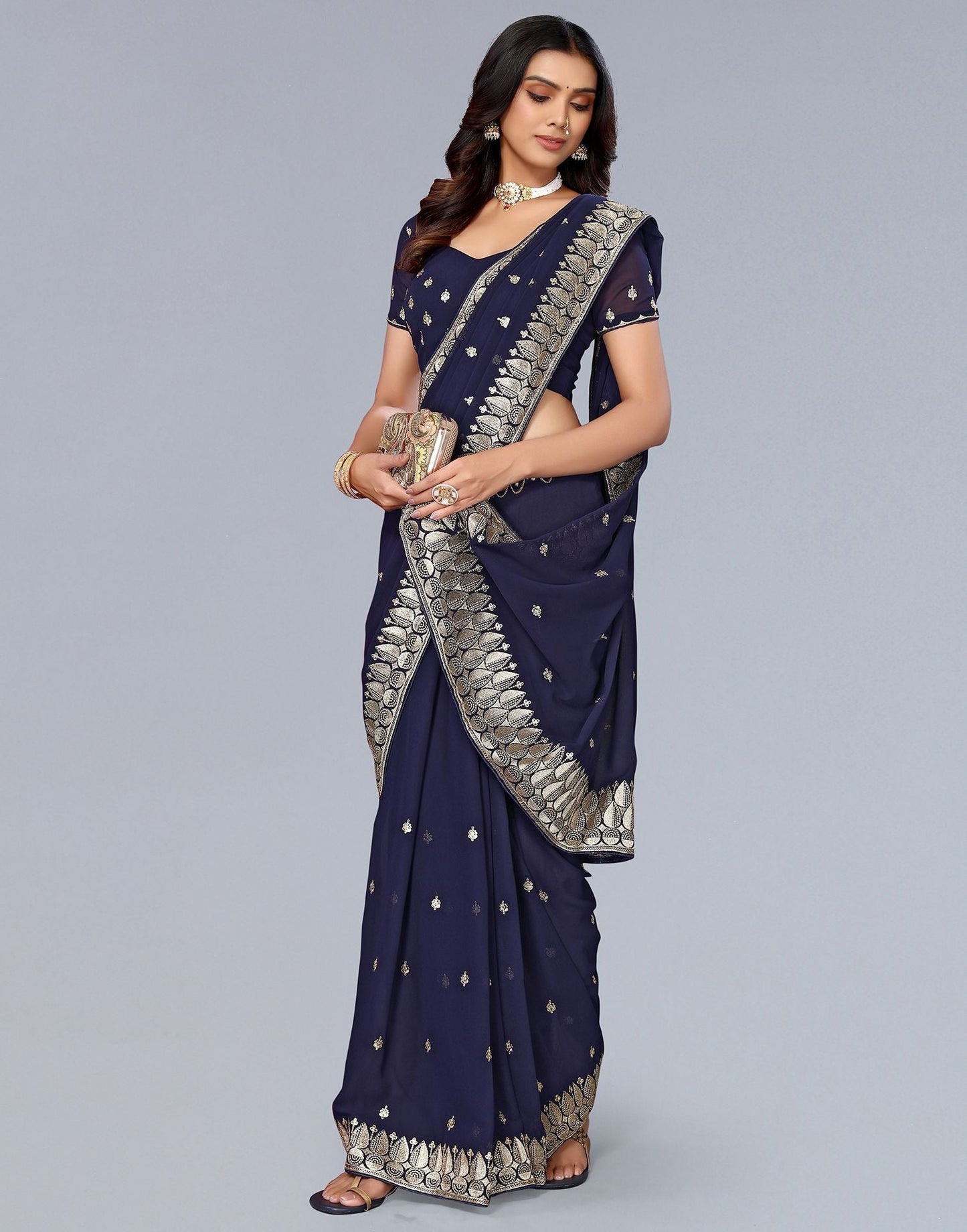 Blue Embroidery Saree | Leemboodi