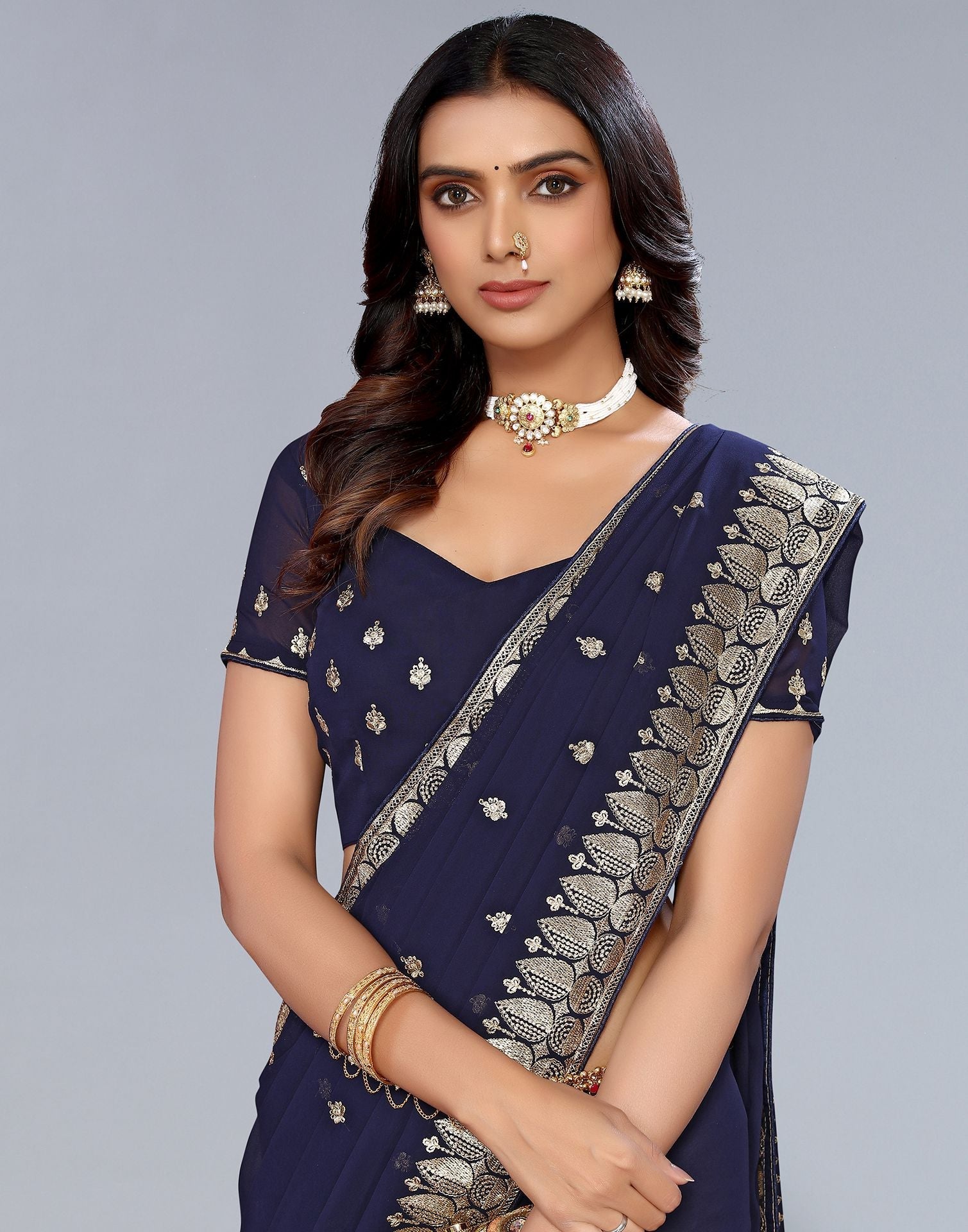 Blue Embroidery Saree | Leemboodi