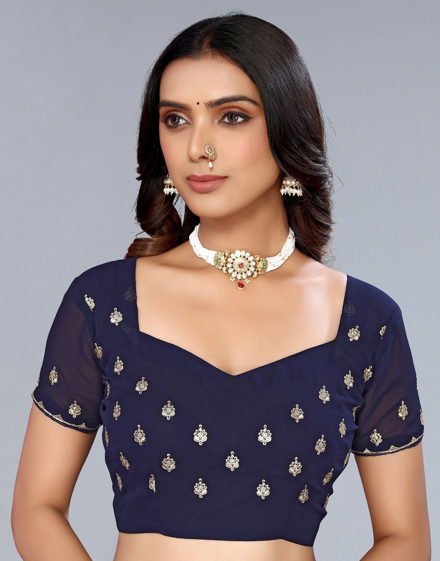 Blue Embroidery Saree | Leemboodi