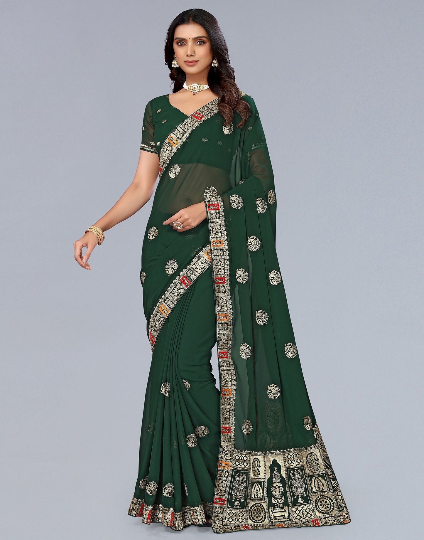 Green Embroidery Saree | Leemboodi