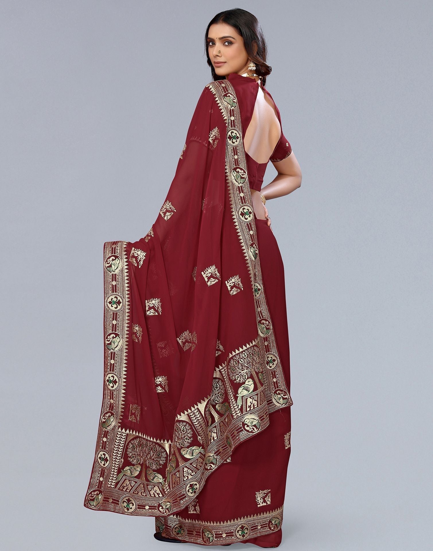 Maroon Embroidery Saree | Leemboodi