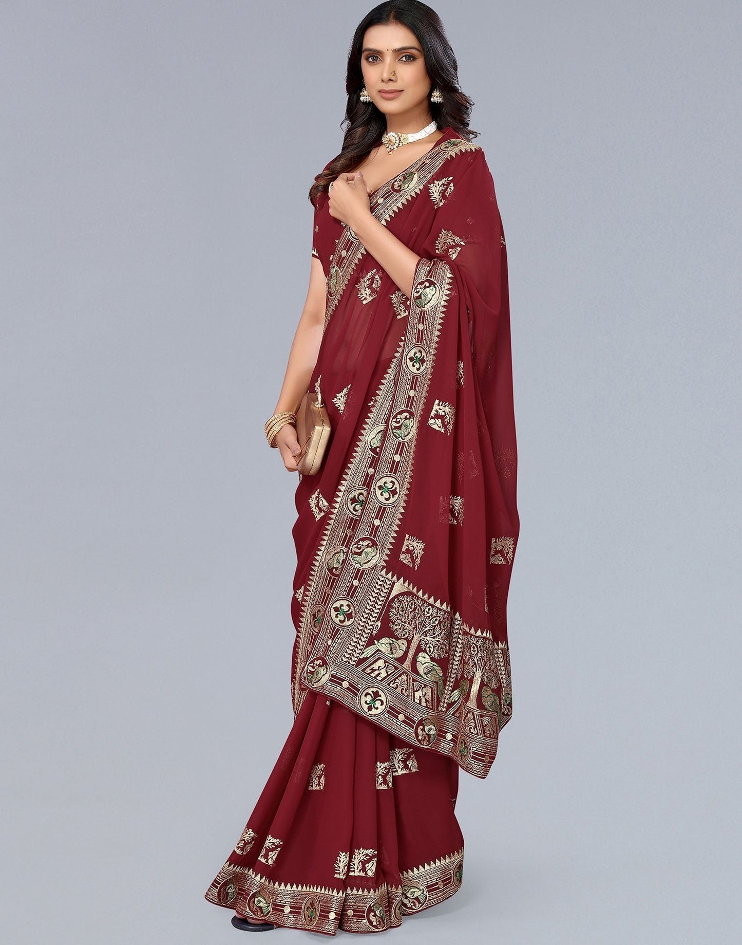 Maroon Embroidery Saree | Leemboodi