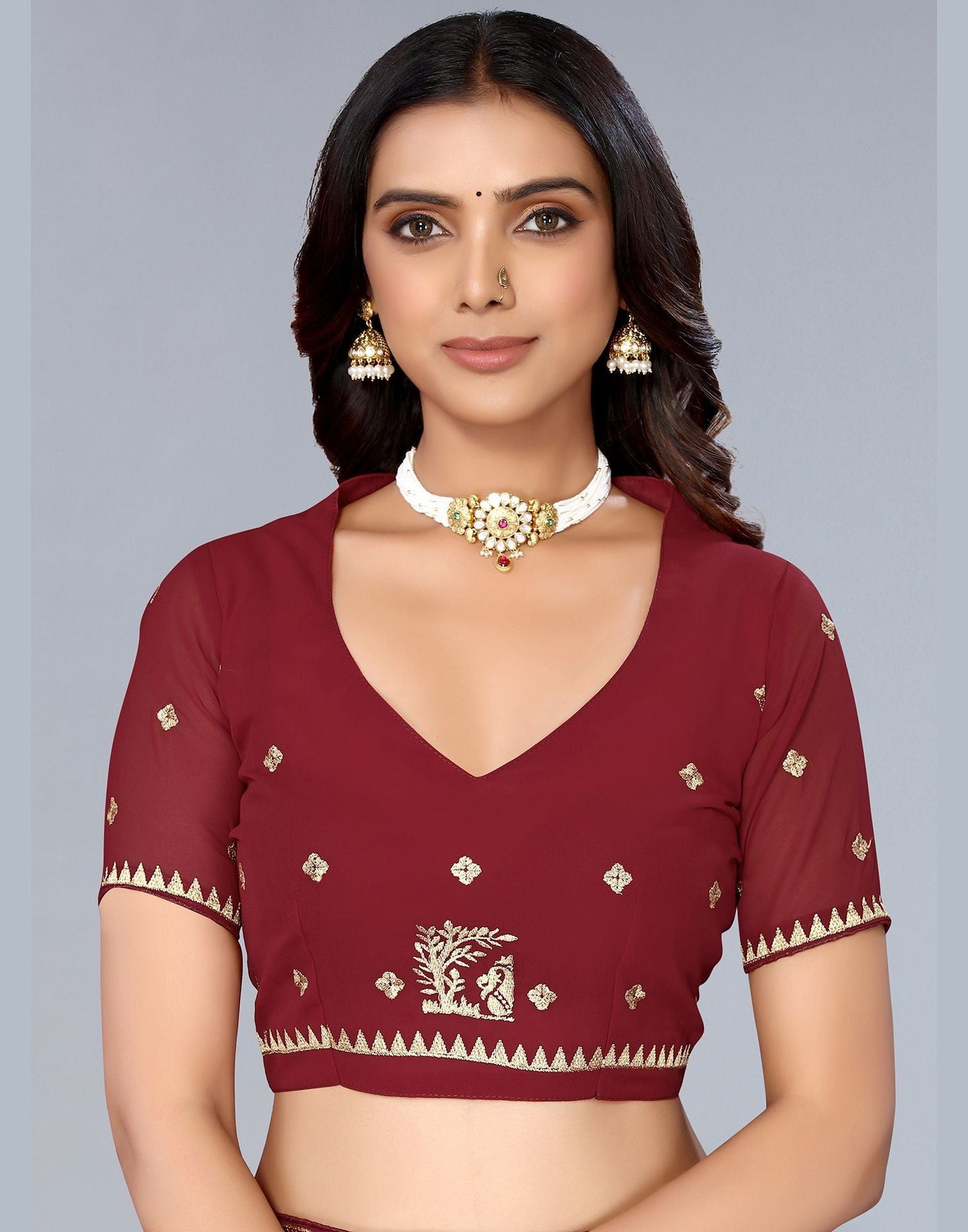 Maroon Embroidery Saree | Leemboodi