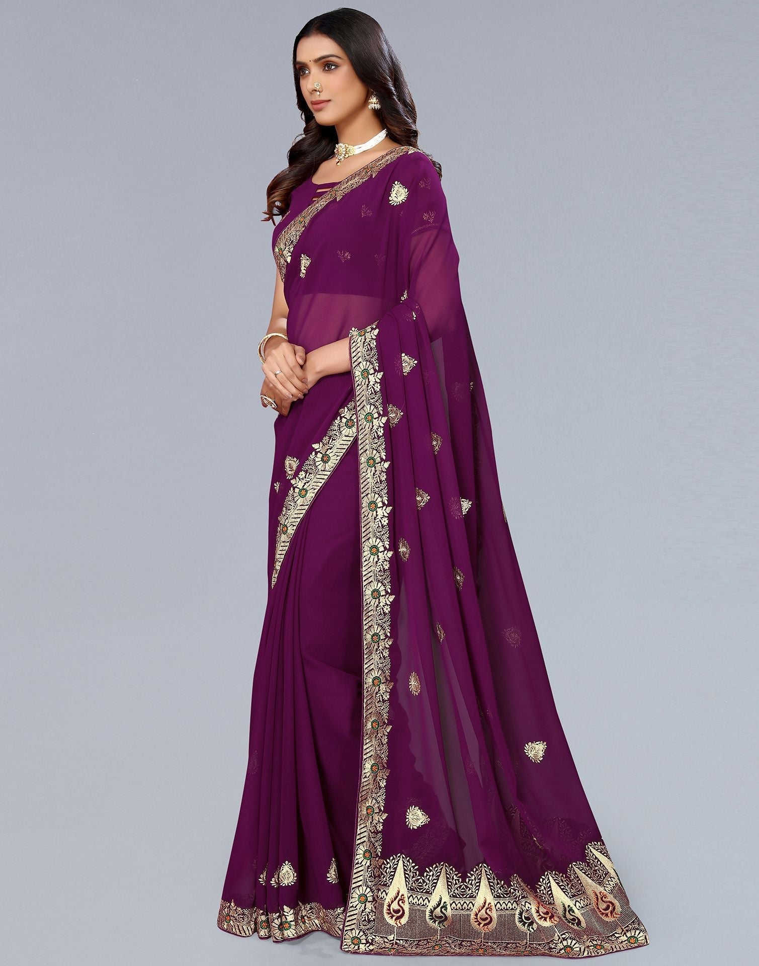 Wine Embroidery Saree | Leemboodi