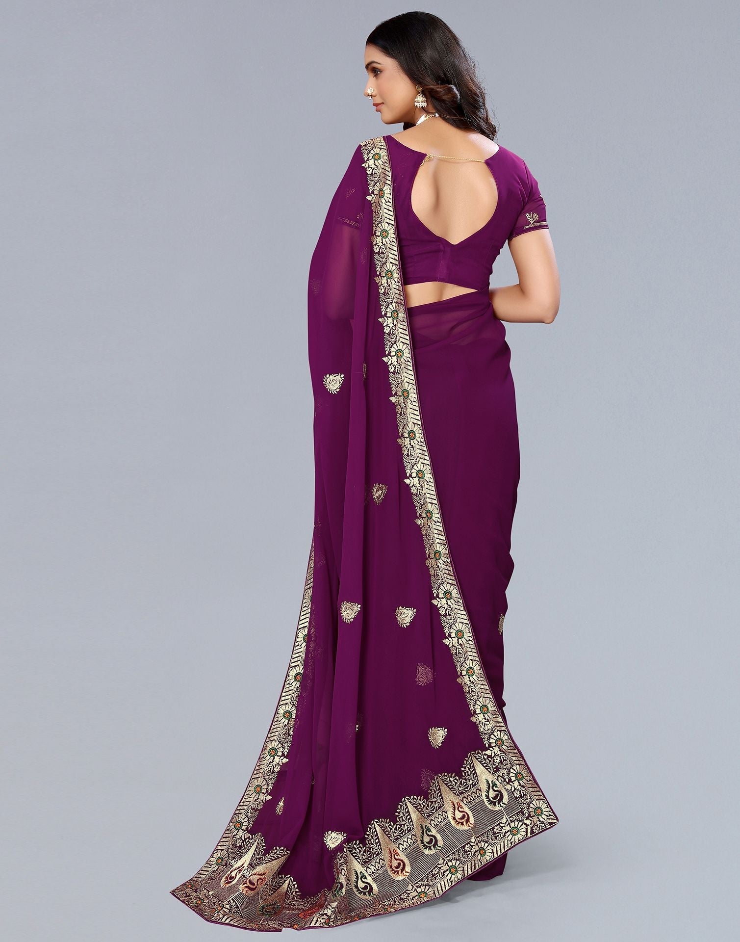 Wine Embroidery Saree | Leemboodi