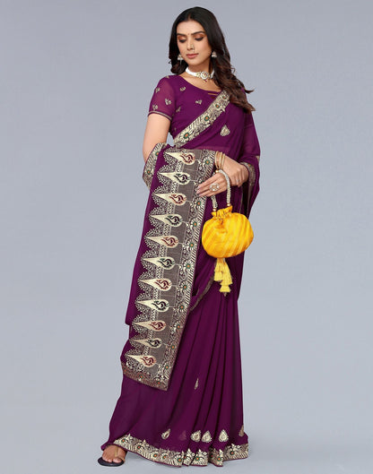 Wine Embroidery Saree | Leemboodi