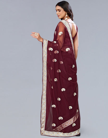 Maroon Net Embroidery Saree | Sudathi