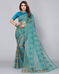 Blue Net Embroidery Saree