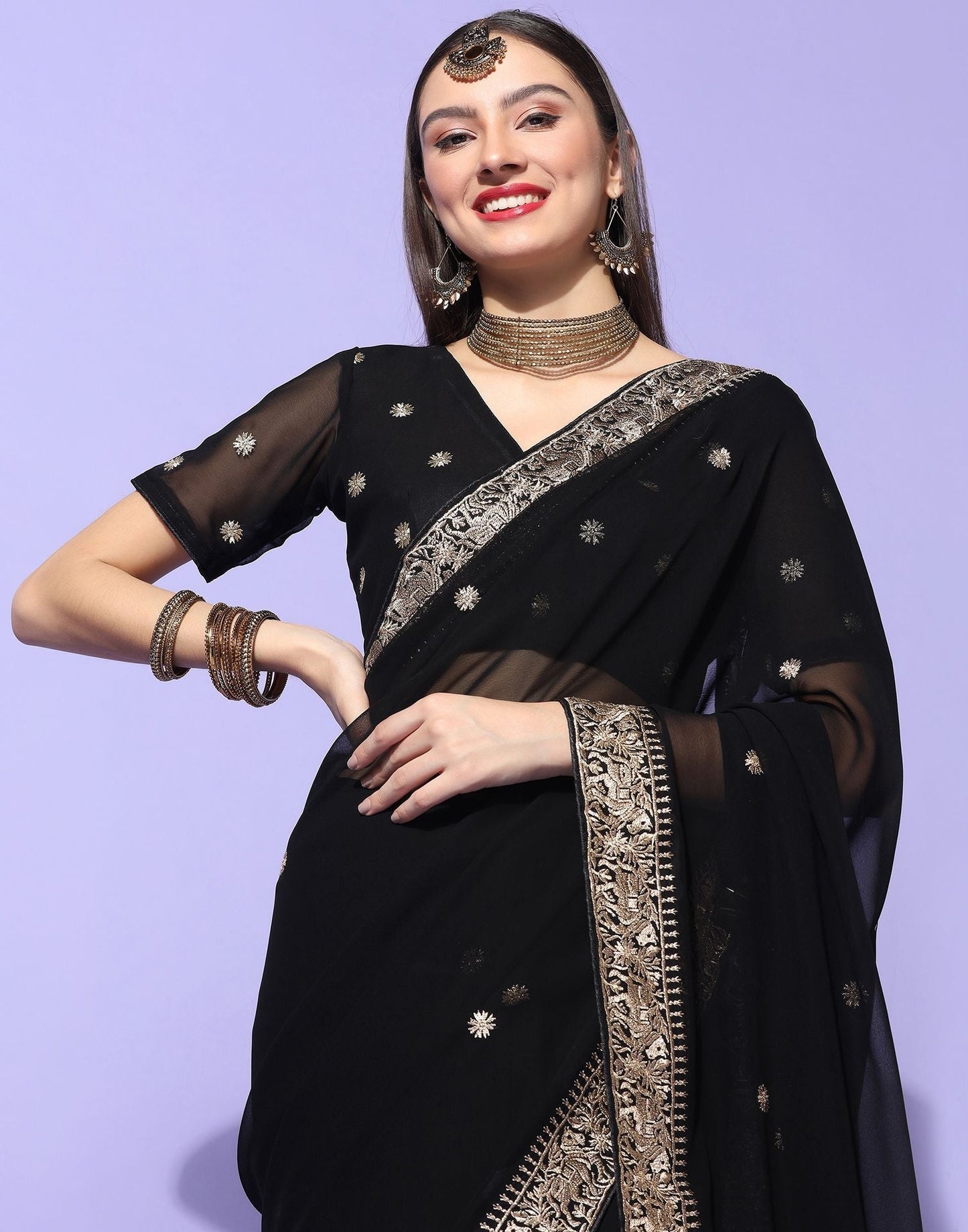 Black Embroidery Saree | Leemboodi
