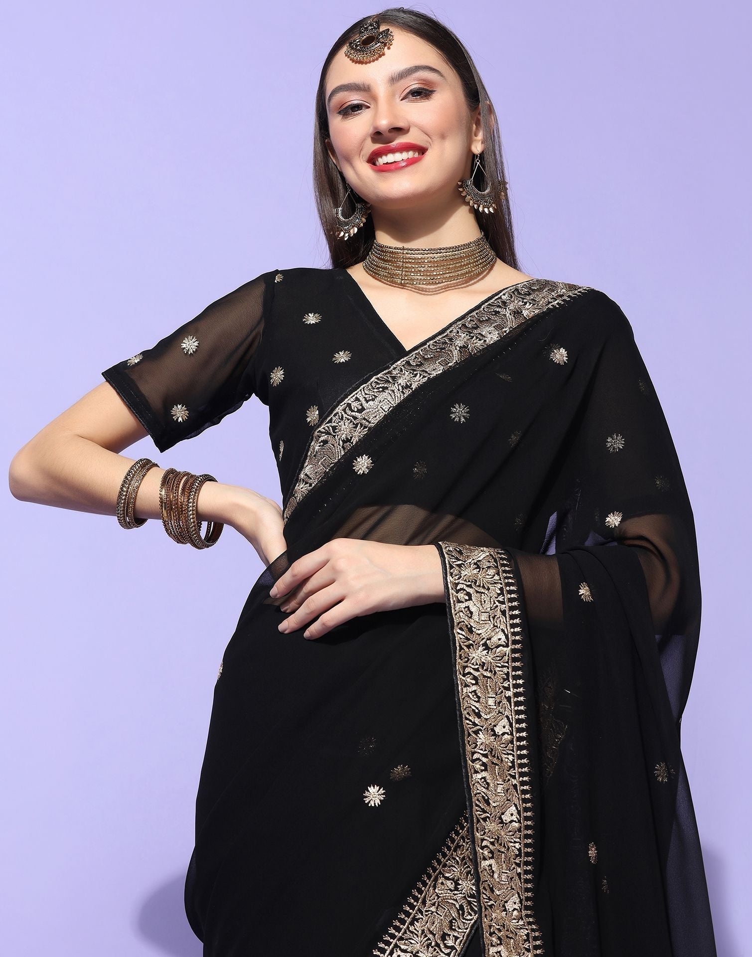 Black Embroidery Saree | Leemboodi