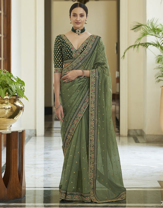Light Green Silk Embroidery Saree | Leemboodi