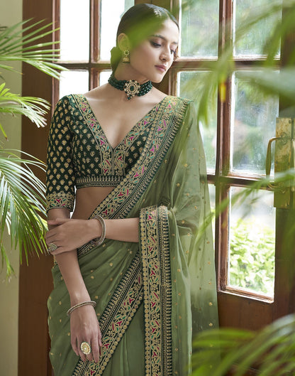 Light Green Silk Embroidery Saree | Leemboodi
