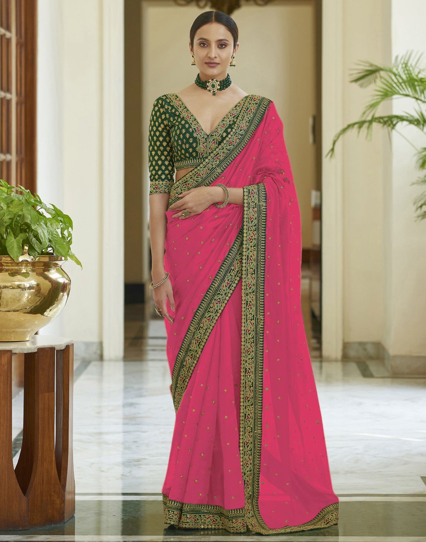 Pink Silk Embroidery Saree | Leemboodi