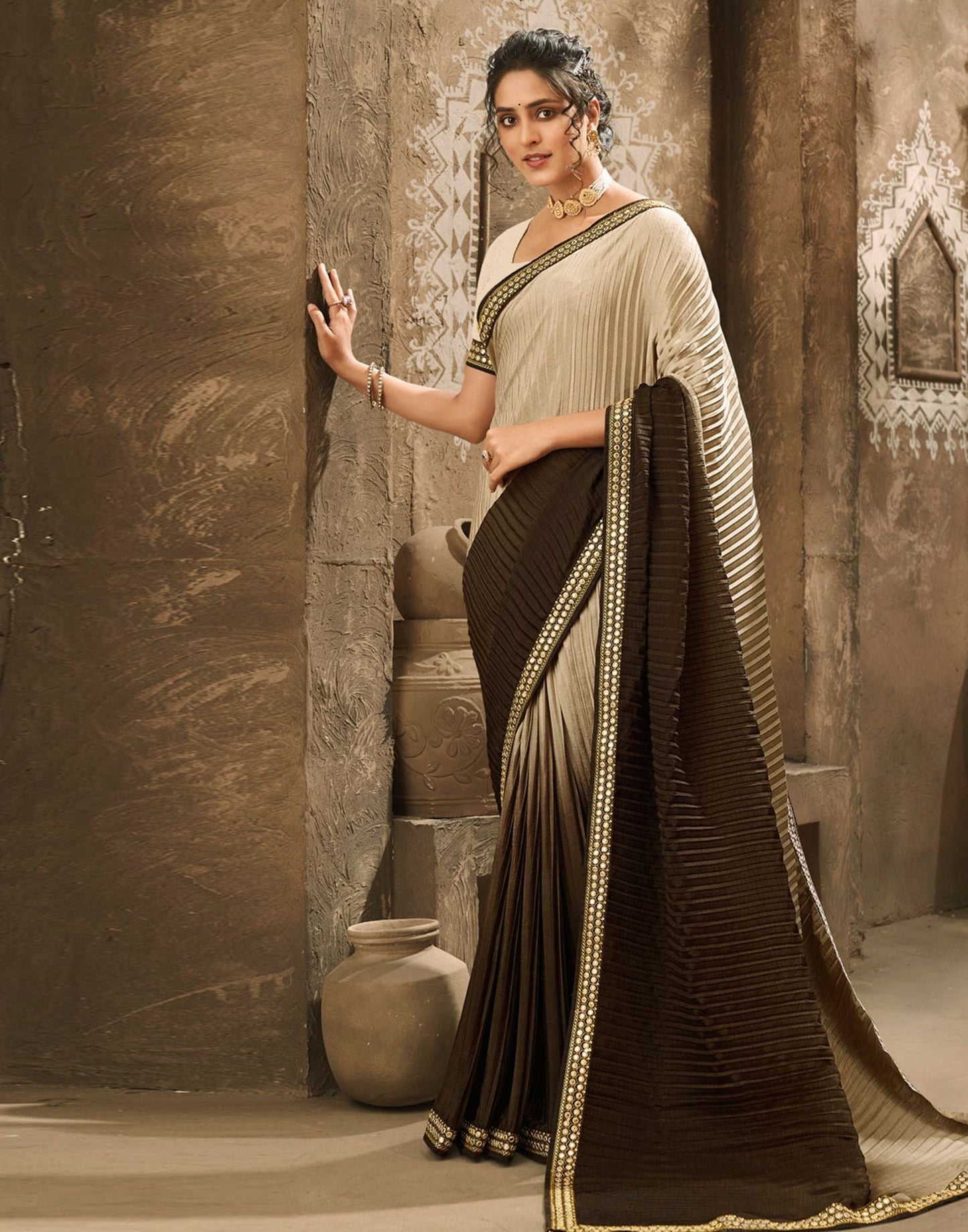 Cream Plain Saree | Leemboodi