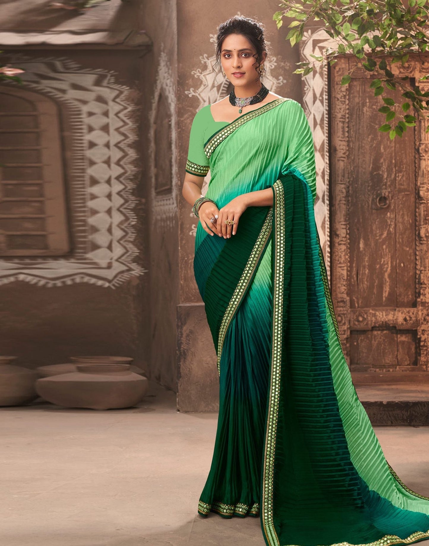 Light Green Plain Saree | Leemboodi