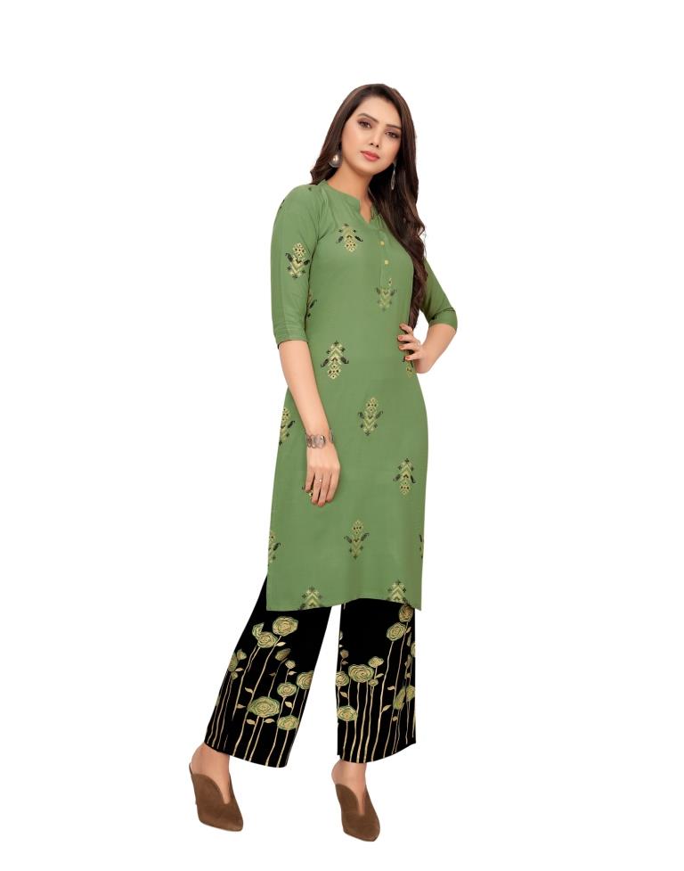 Green Printed Rayon Kurti | Sudathi
