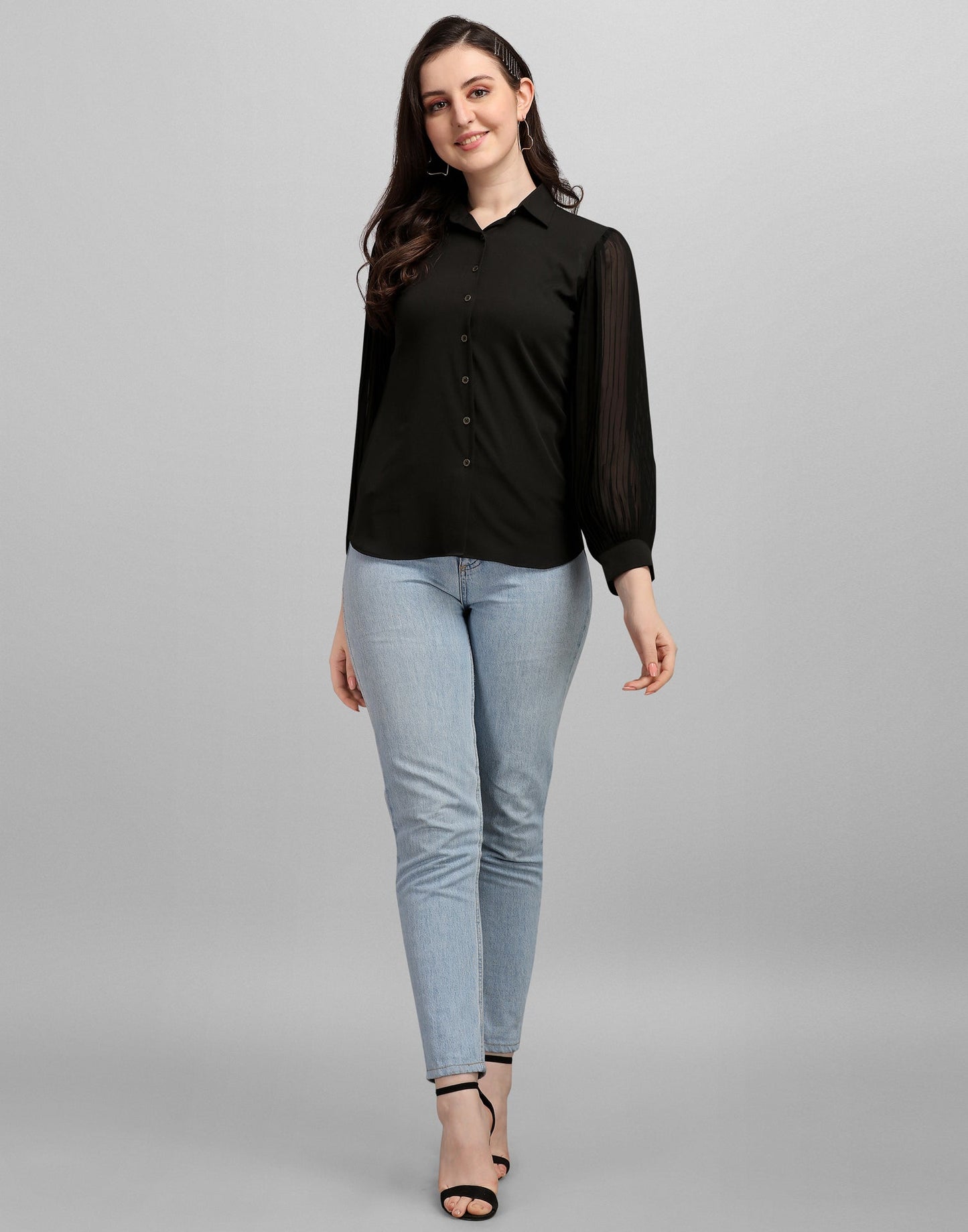 Black Pleated Sleeve Shirt | Sudathi