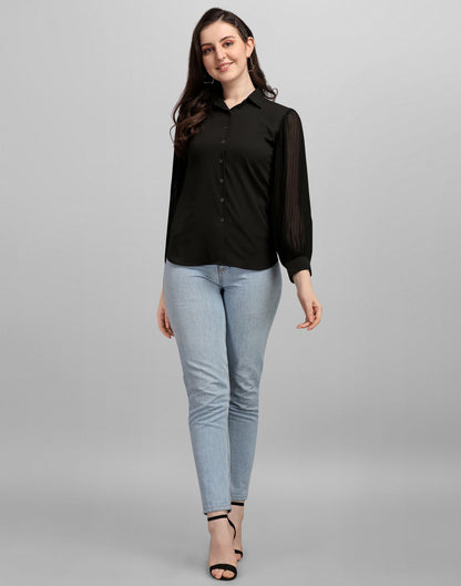 Black Pleated Sleeve Shirt | Sudathi