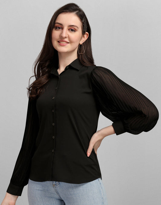 Black Pleated Sleeve Shirt | Sudathi