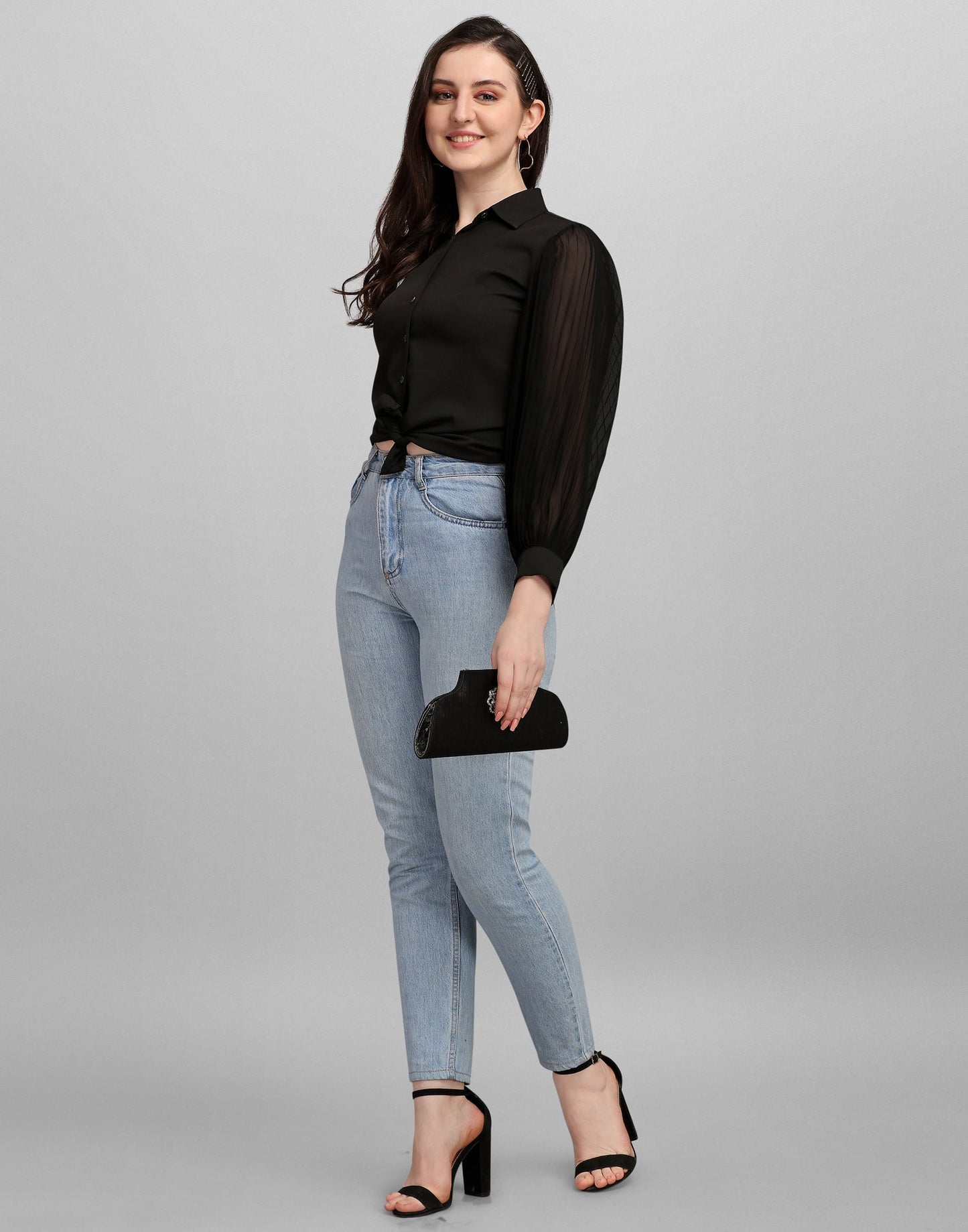 Black Pleated Sleeve Shirt | Sudathi