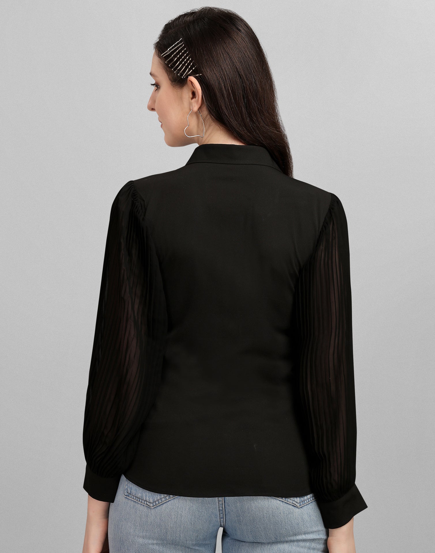 Black Pleated Sleeve Shirt | Sudathi