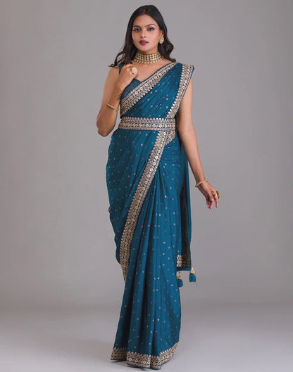 Teal Blue Printed Saree | Leemboodi