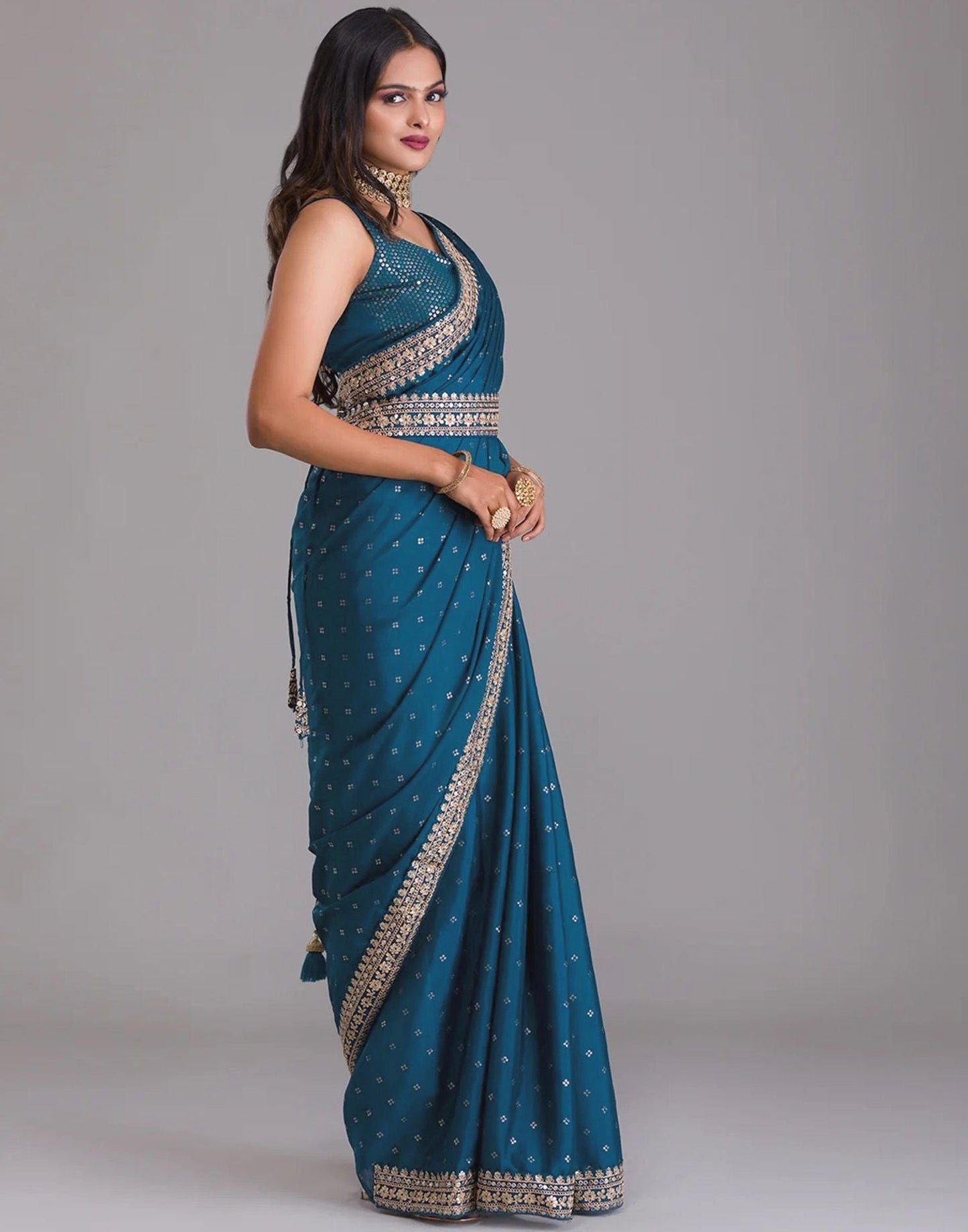 Teal Blue Printed Saree | Leemboodi