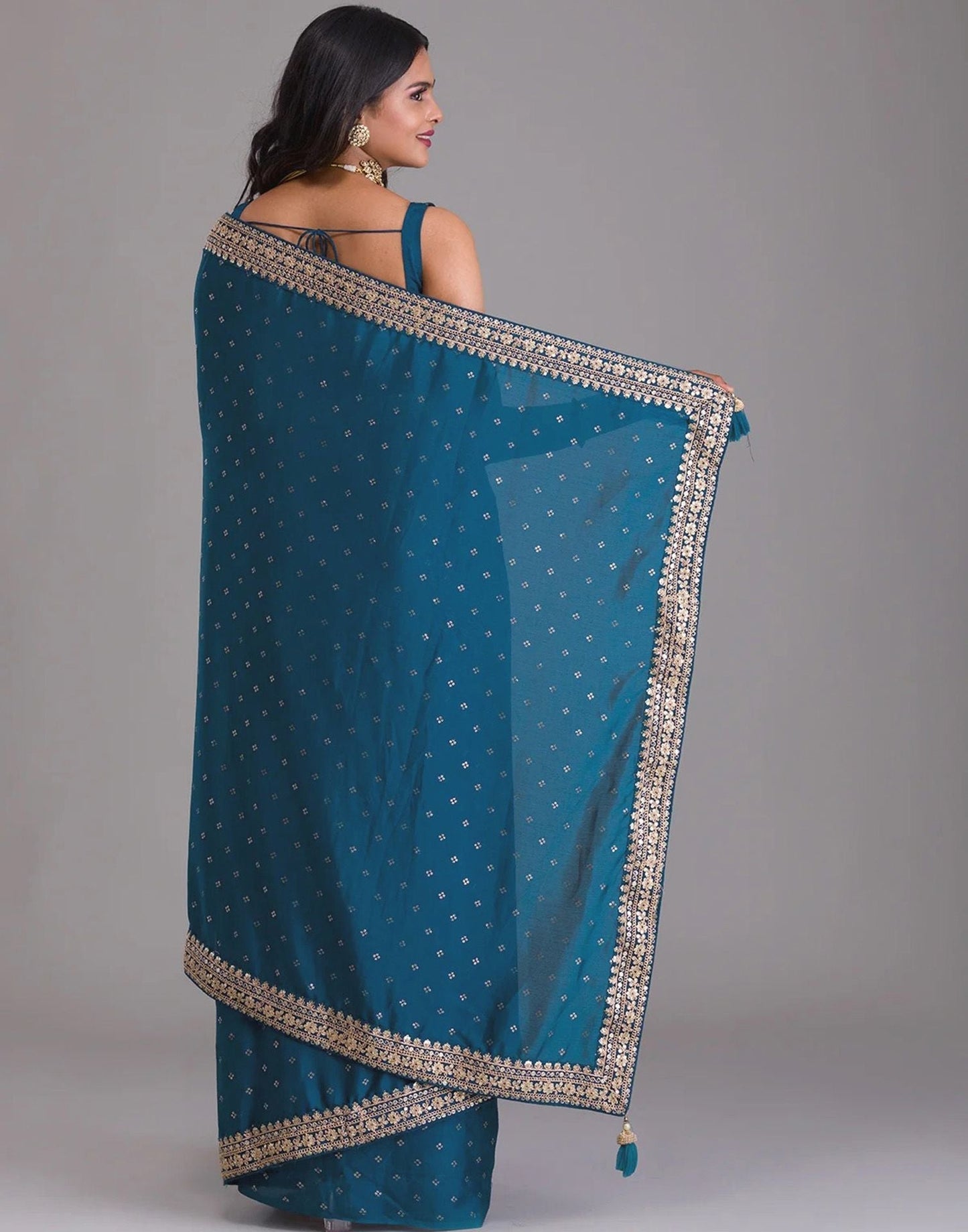 Teal Blue Printed Saree | Leemboodi