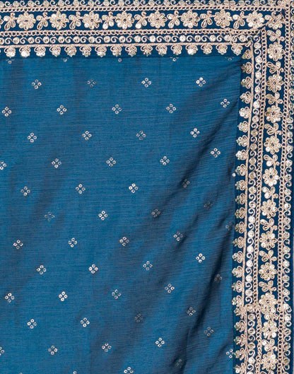 Teal Blue Printed Saree | Leemboodi