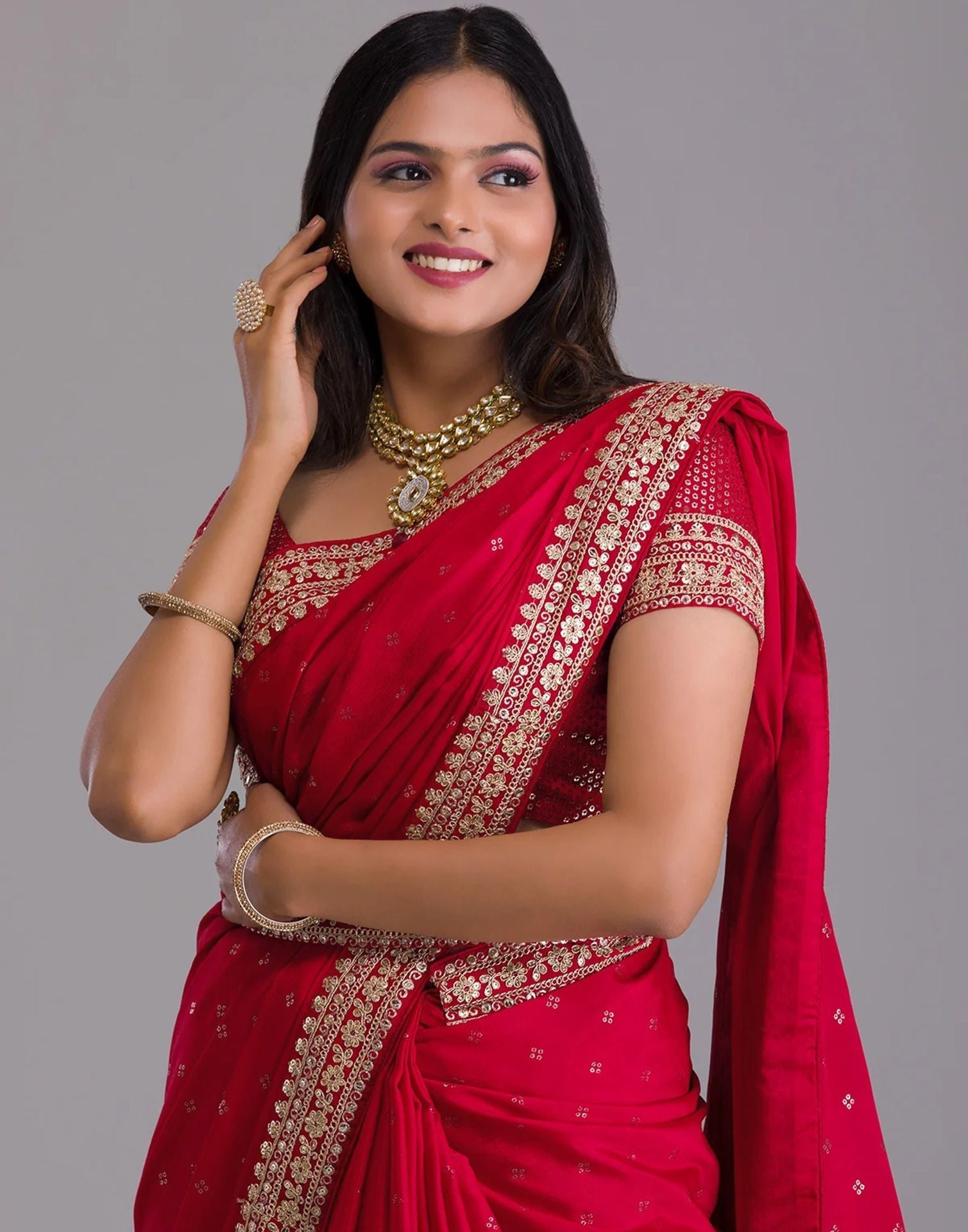 Red Printed Saree | Leemboodi