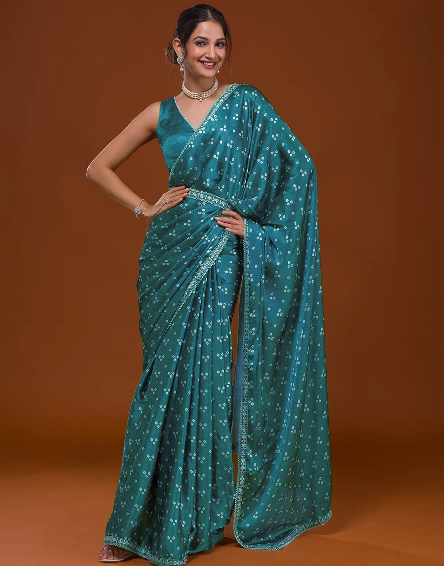 Rama Blue Silk Bandhani Saree | Leemboodi