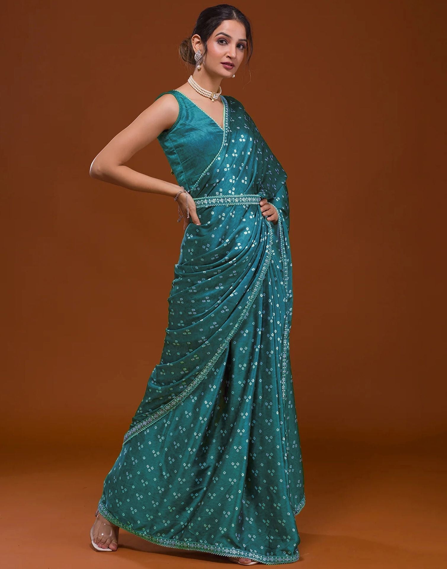 Rama Blue Silk Bandhani Saree | Leemboodi