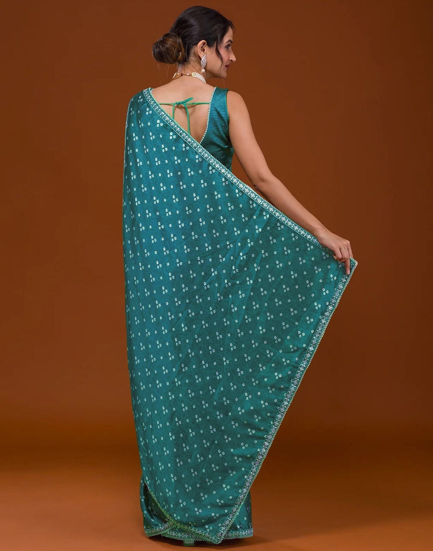 Rama Blue Silk Bandhani Saree | Leemboodi