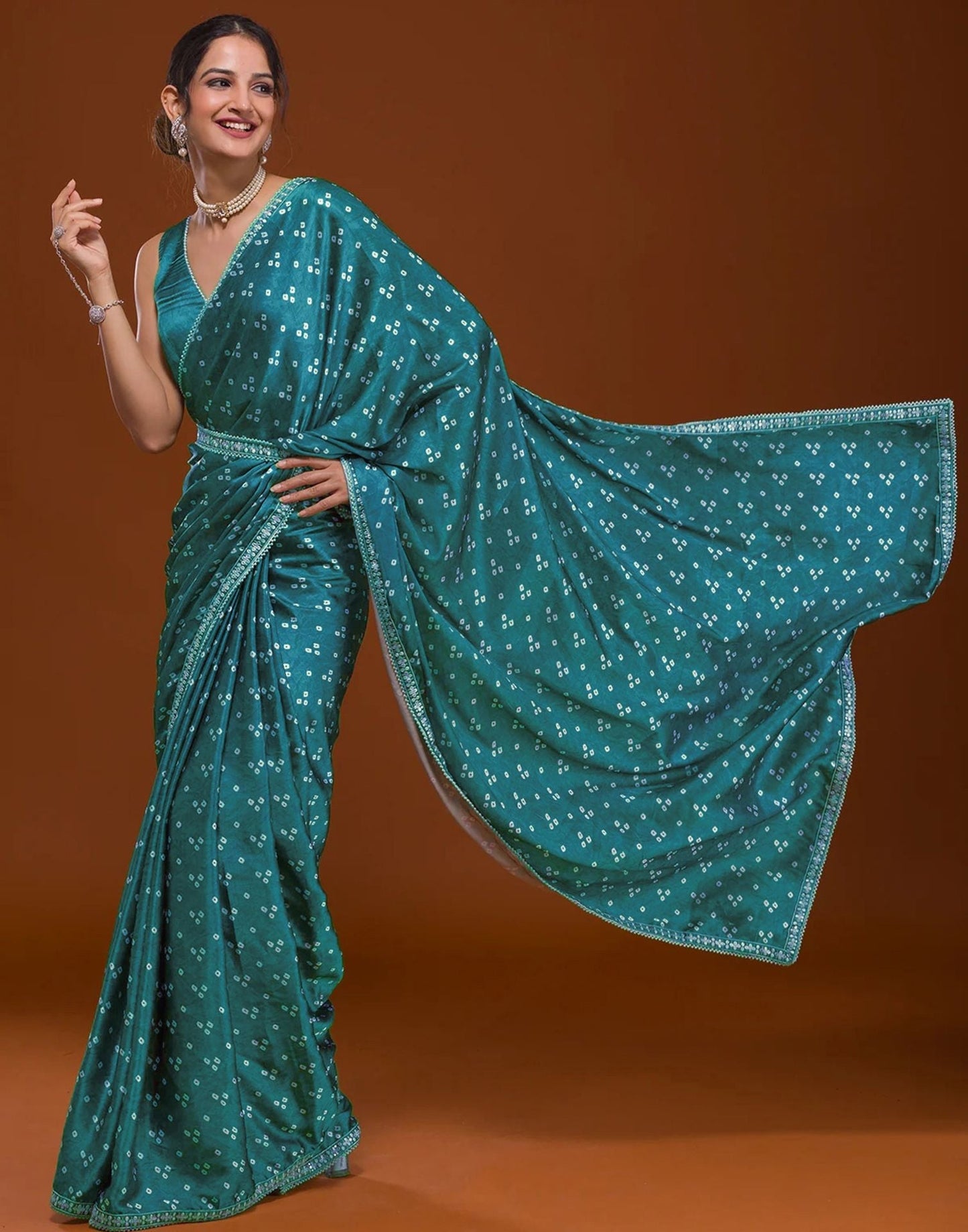 Rama Blue Silk Bandhani Saree | Leemboodi