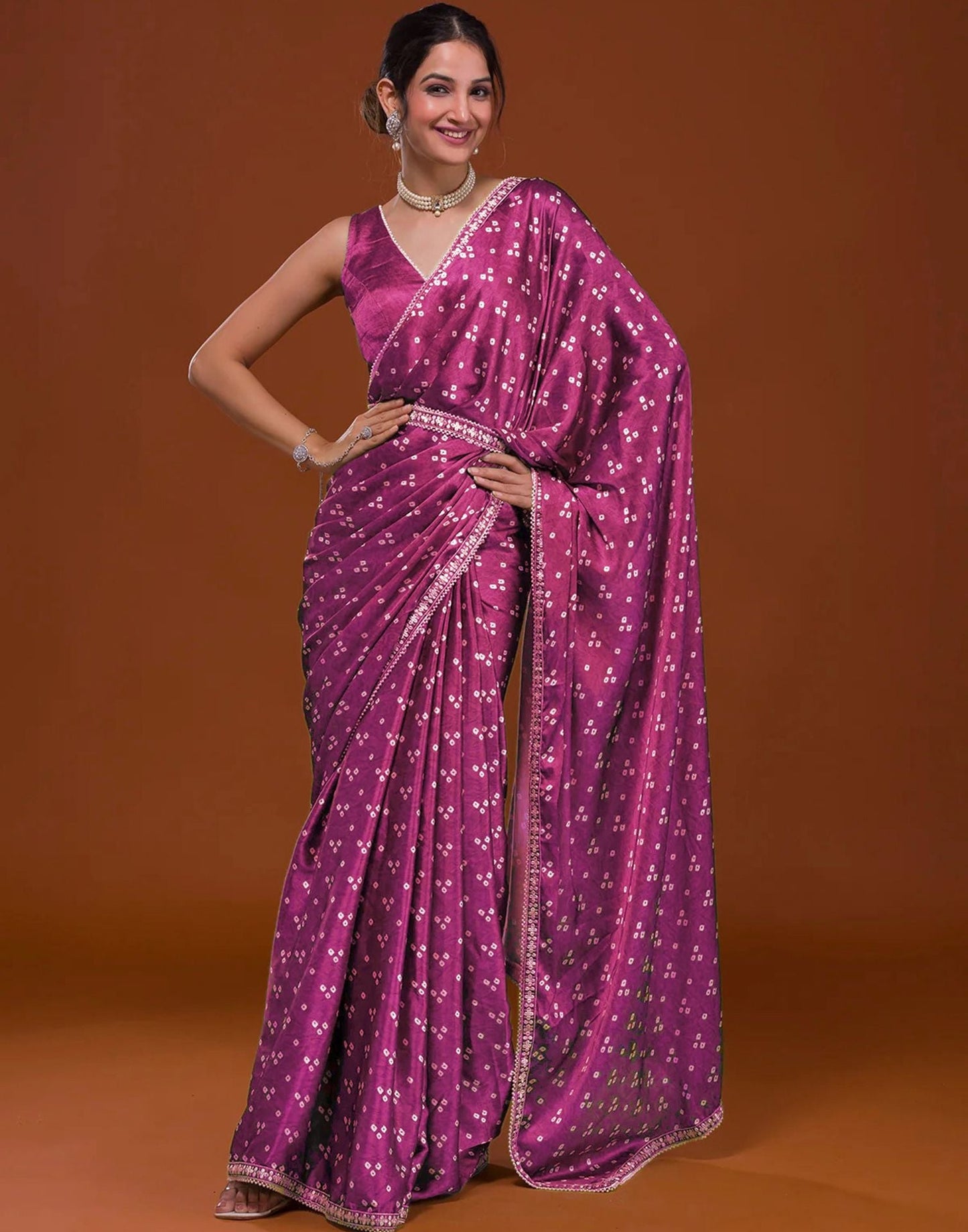 Magenta Silk Bandhani Saree | Leemboodi