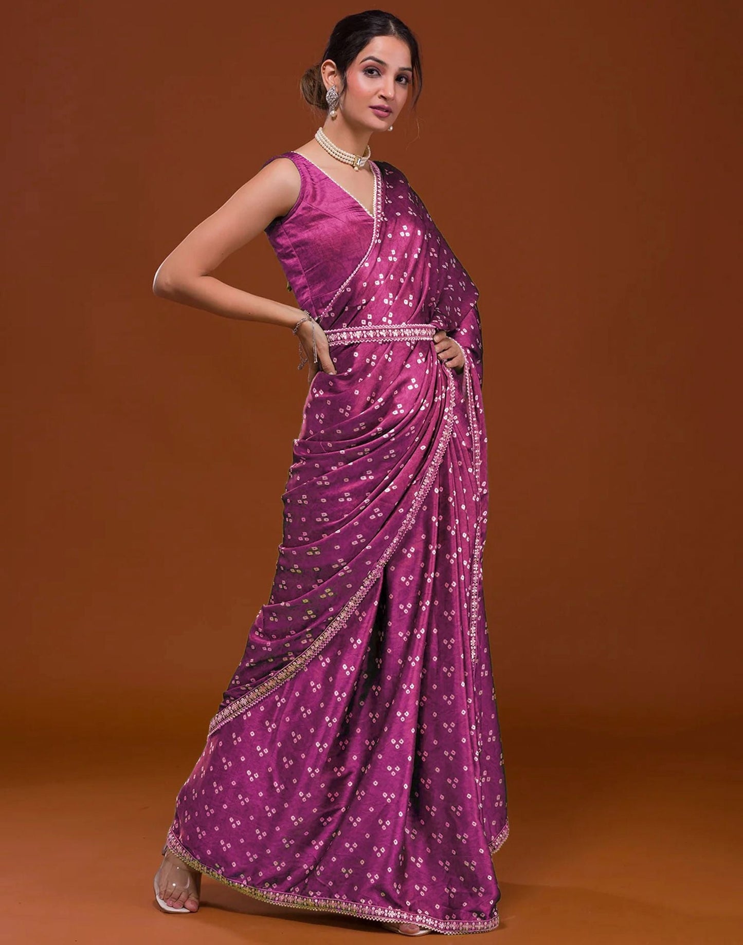 Magenta Silk Bandhani Saree | Leemboodi