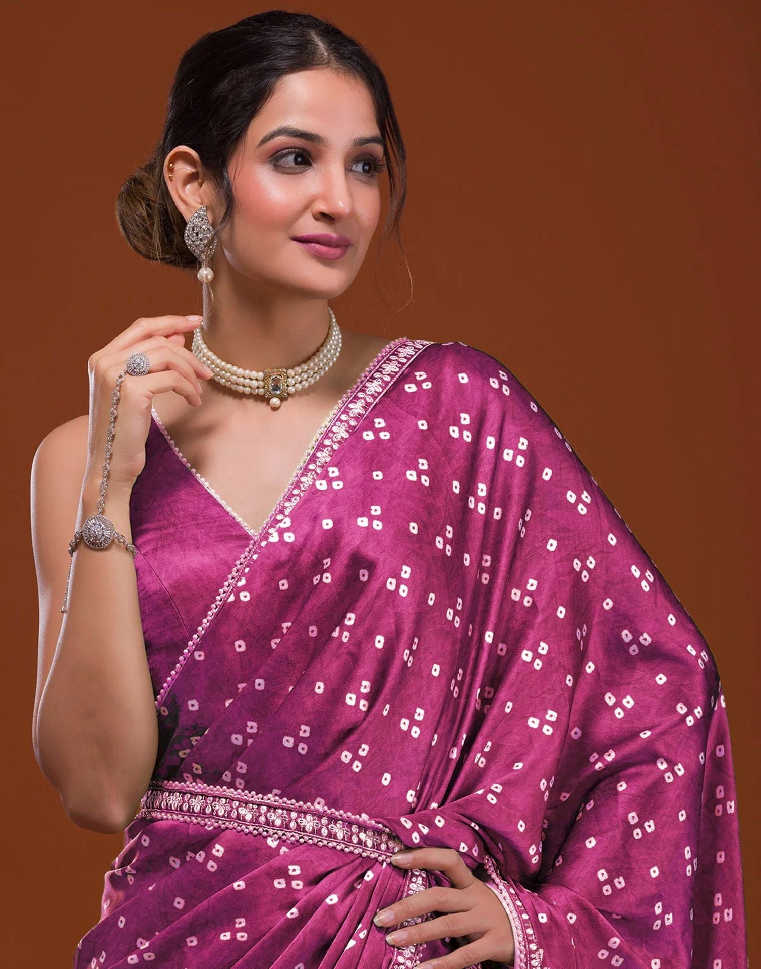 Magenta Silk Bandhani Saree | Leemboodi