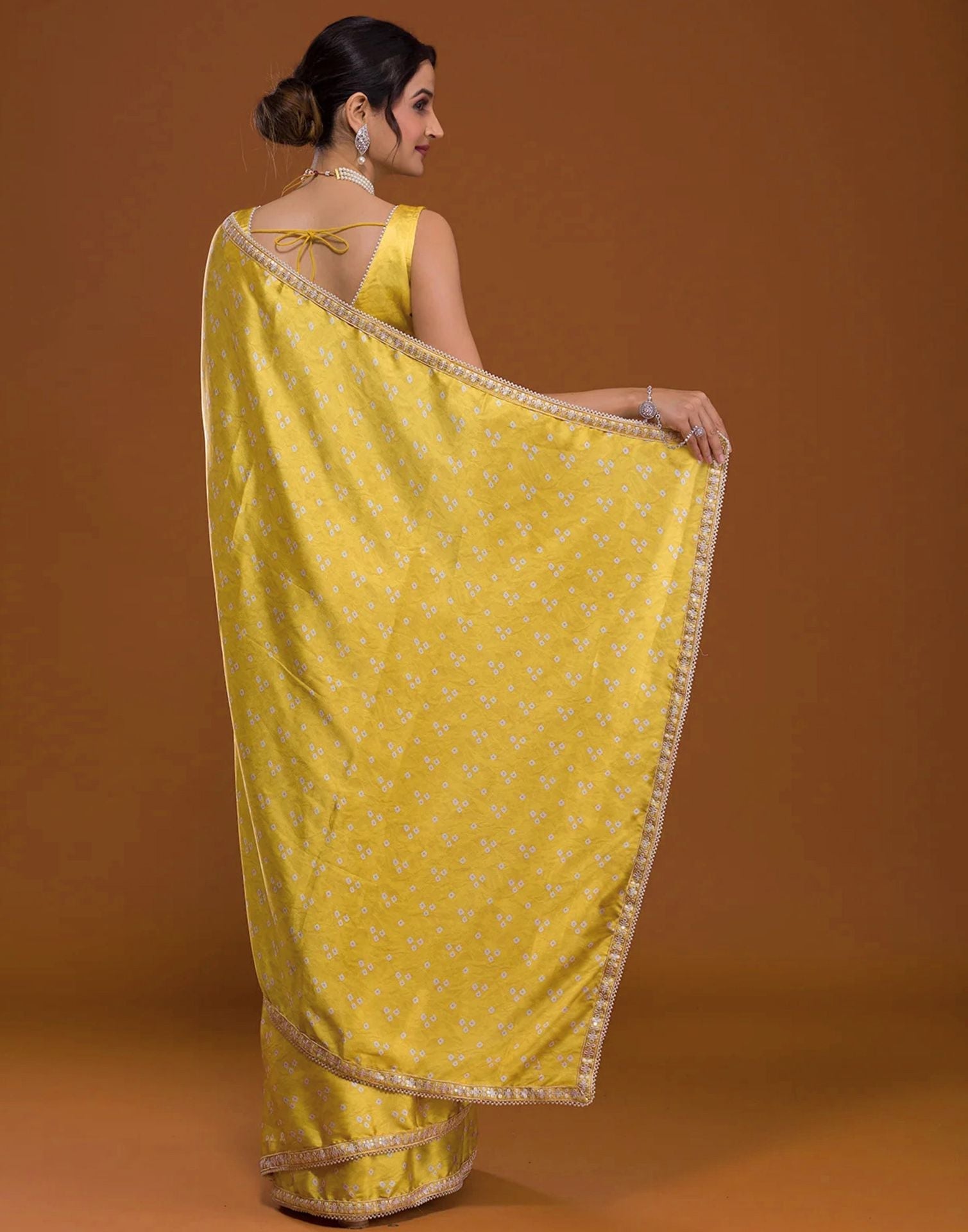 Yellow Silk Bandhani Saree | Leemboodi