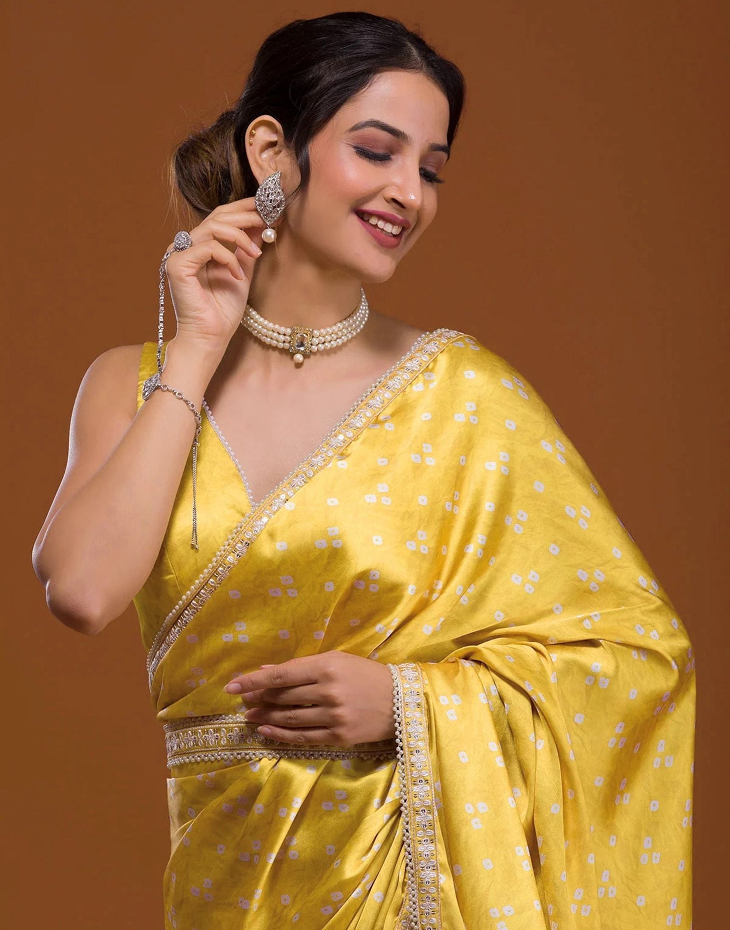 Yellow Silk Bandhani Saree | Leemboodi