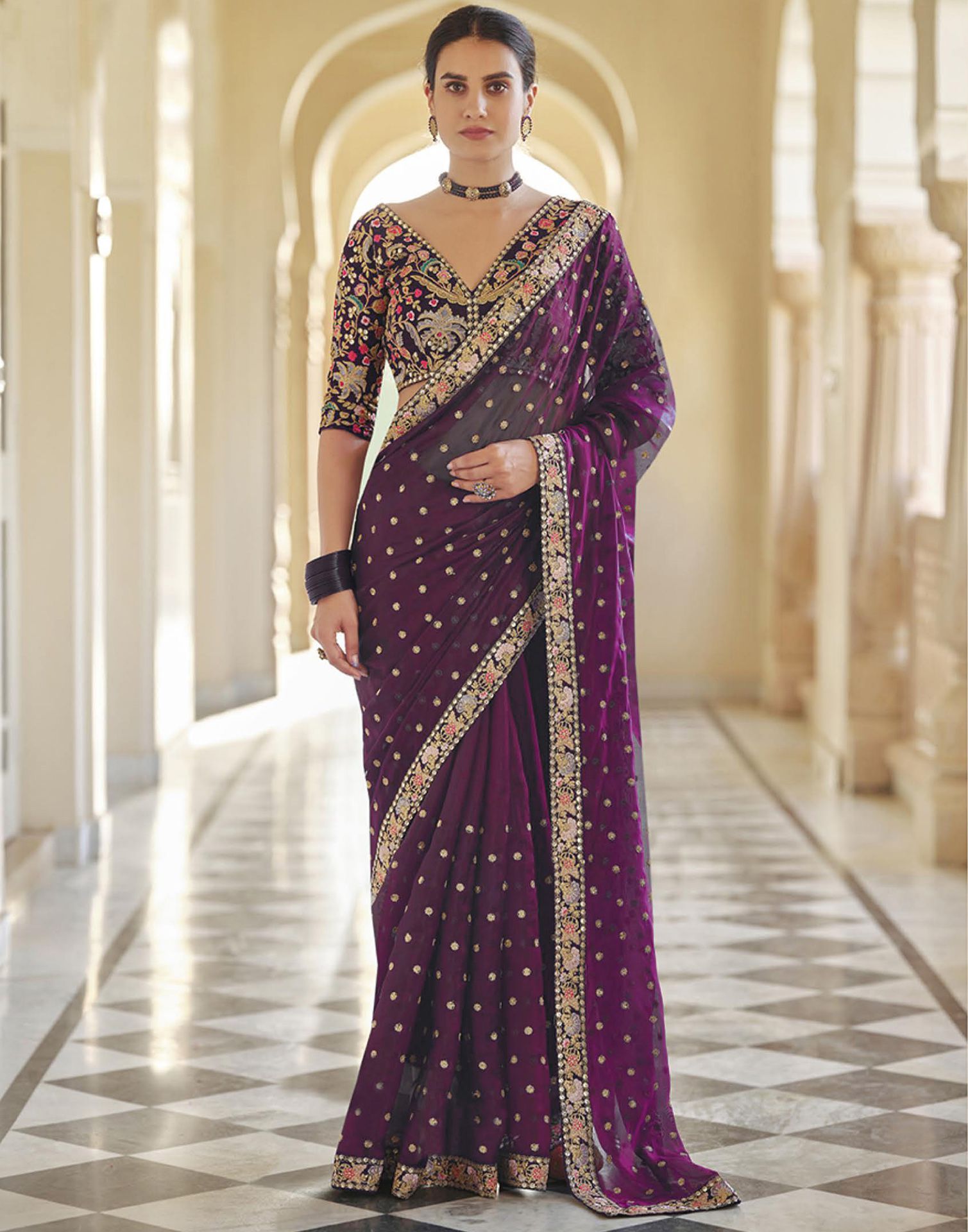 Wine Sequence Saree | Leemboodi