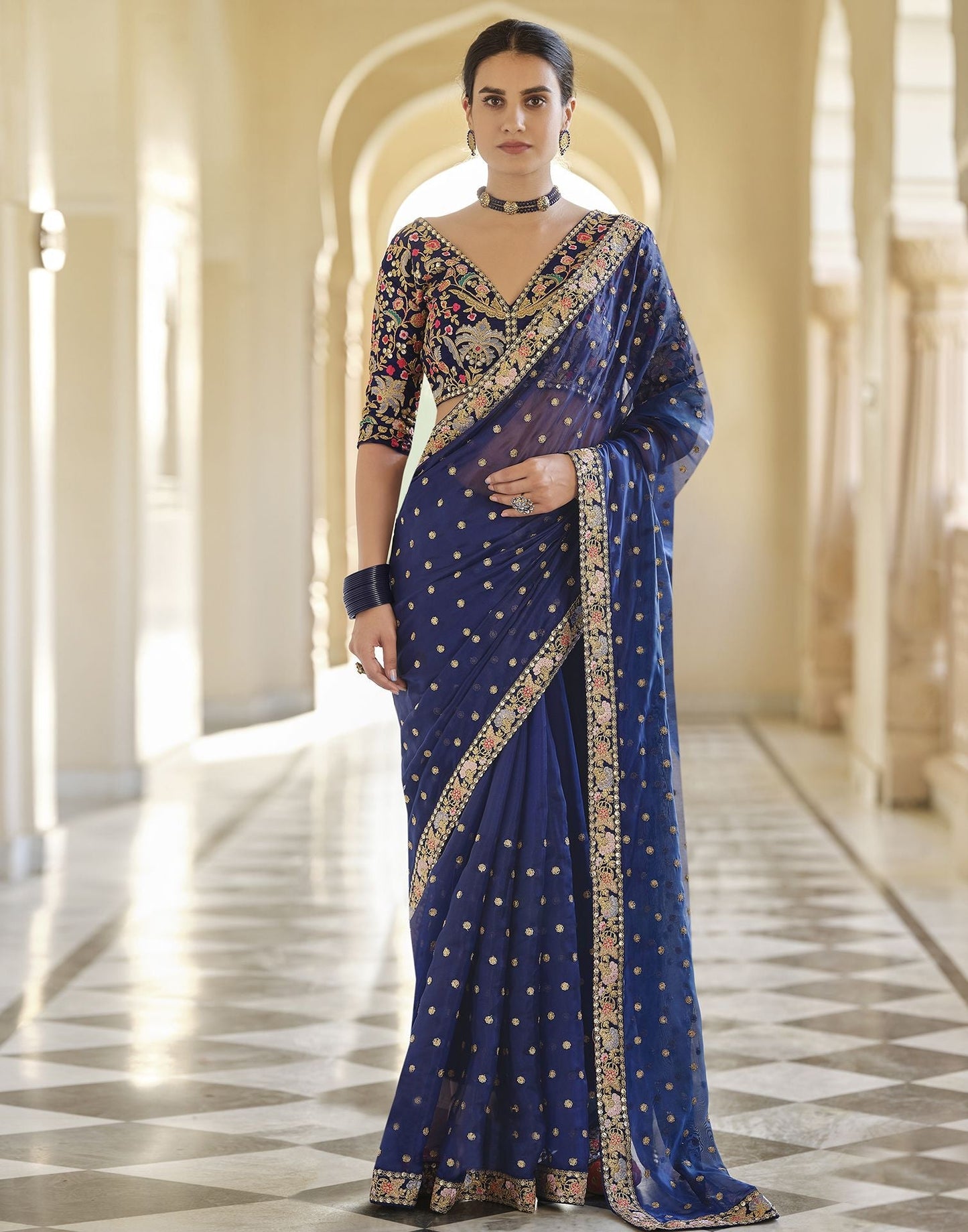 Blue Sequence Saree | Leemboodi