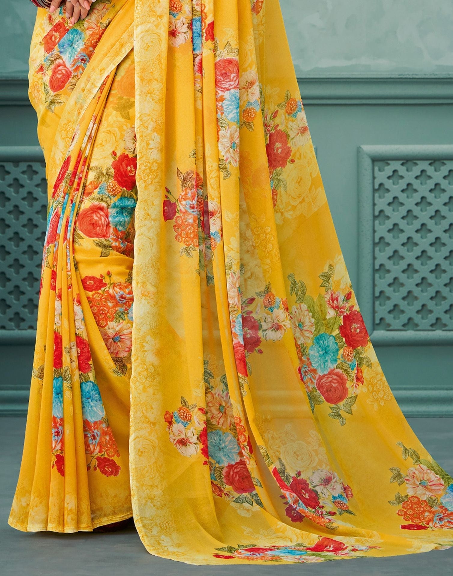 Yellow Printed Saree | Leemboodi