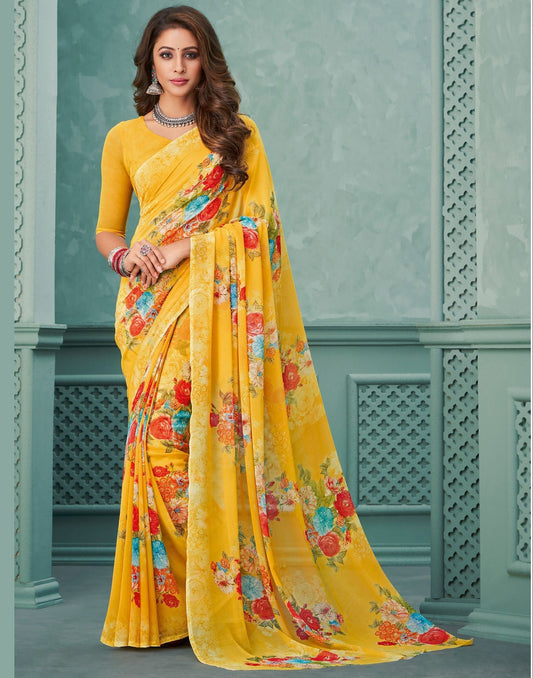 Yellow Printed Saree | Leemboodi